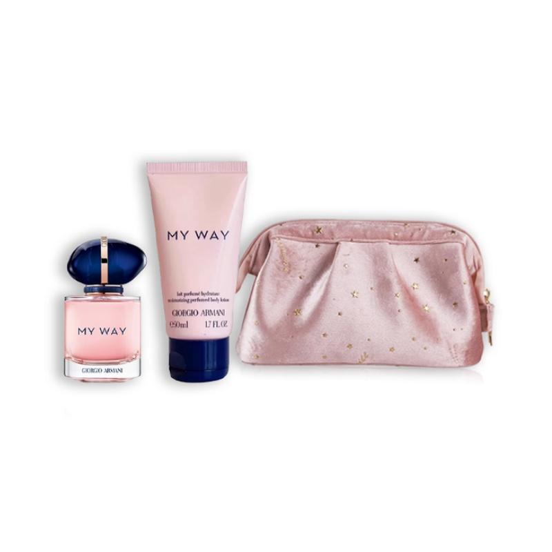 Armani Körperpflege-Set Klassisches Parfüm Lotion Samt-Knödeltasche Beruhigende Hautwirkung 2-teilig Unbegrenztes Parfüm + Unbegrenzte Körperlotion 50ml braun