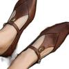 New Vintage Women'S Leather Mary Jane Pumps - Pointed-Toe Gold Floral Buckle T-Strap Low Heel Office & Daily Shoes