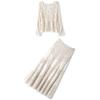 DIMANAF 2025 Skirt Suit Women  Beach Short Sleeve Lace Knitting Hollow Out Sexy O-Neck Hollow Summer Style Tops Tees Loose Basic