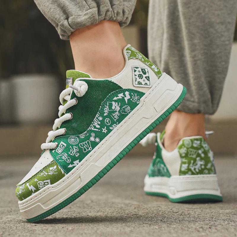 New Men's and Women's Personalized Casual Green Sports Shoes with Versatile Lace Up, Popular Canvas Shoes  Hard-Wearing Size 44
