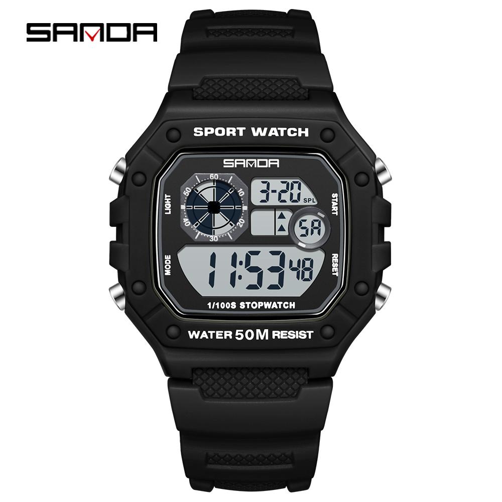SANDA 2202 Fashionable Men's Electronic Watch Sports Multifunctional Waterproof LED Single Display Small Square Electronic Watch
