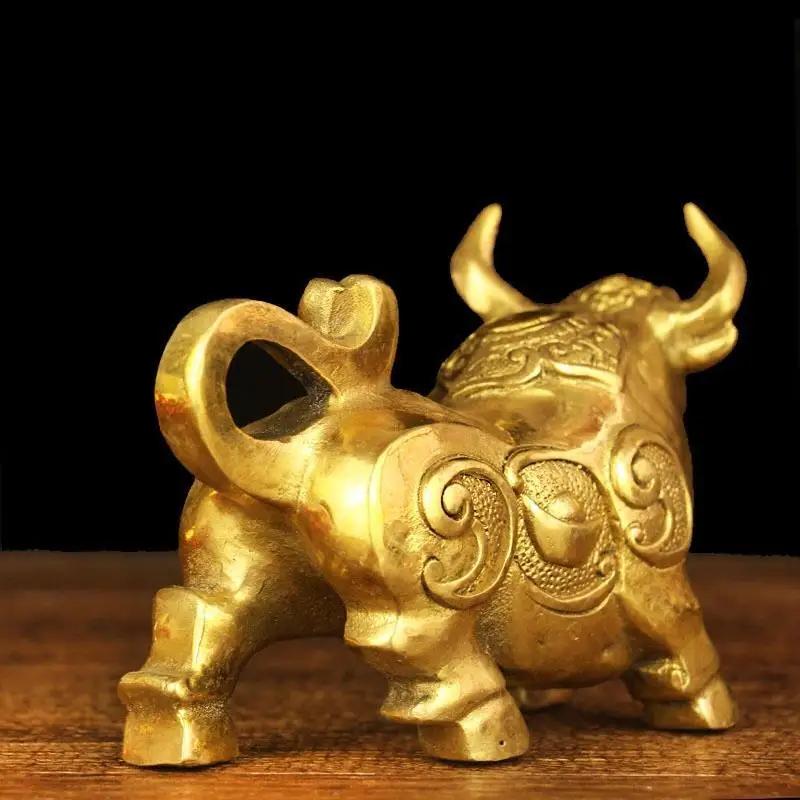 Feng Shui Pure Copper Cow Ornaments Town House Attract Wealth Ruyi Yuanbao Cow Office Home Decor
