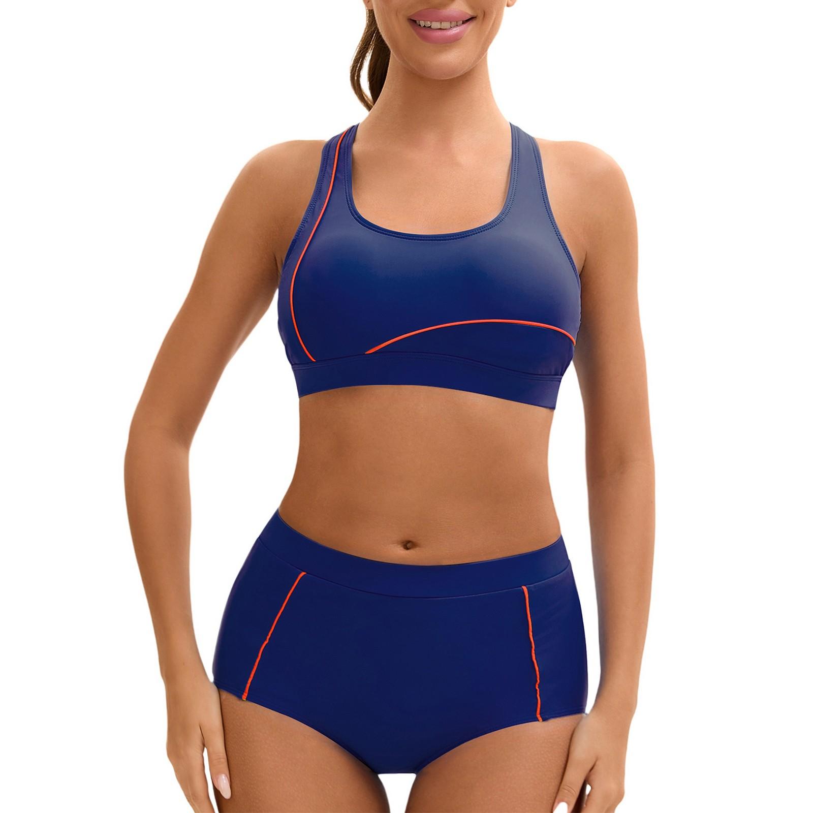 

Женский сексуальный раздельный купальник бикини со стальным креплением и накладкой на грудь L тёмно-синий