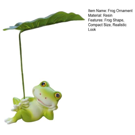 Frog Ornament Lying Frog Small Resin Figurine with Leaf Umbrella Sun-Proof