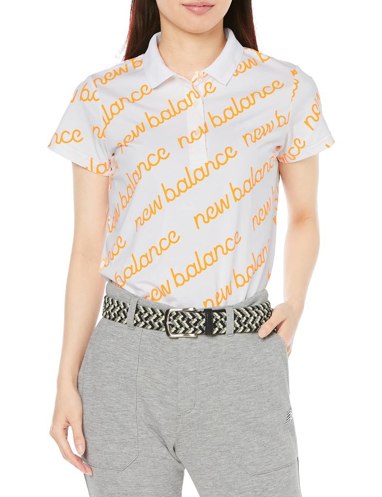 Short Sleeve Polo Shirt Logo Sweat Quick Golf 0 [New Balance] Women's (Bias Pattern, Absorbent, Drying, Stretch) / / 012-3160504 030_White [S]