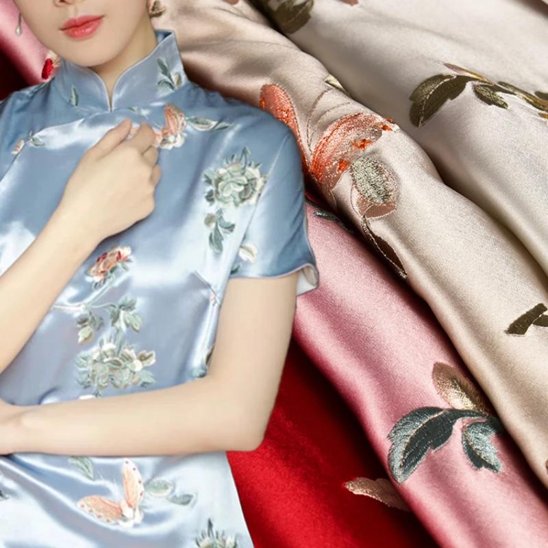 Embroidery Acetic Acid Silk Fabric Jacquard Cheongsam Dress Clothing Designer Wholesale Cloth Diy Sewina By Half Meters Material