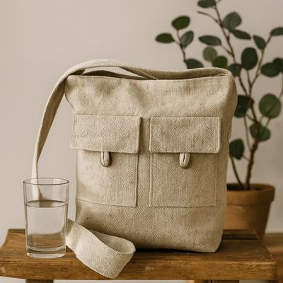 Crossbody Bag Cotton Two Pockets Natural Medium