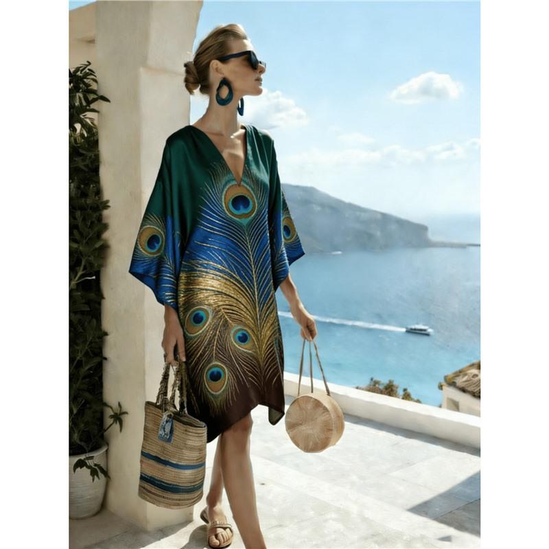 Bohemian ladies new D print seaside vacation fashion casual dress