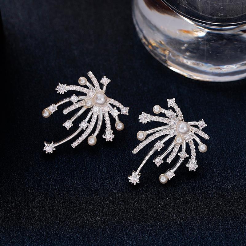 Новые серебряные серьги-гвоздики с жемчугом в виде фейерверка, серьги с темпераментом, изысканные универсальные серьги для женщин