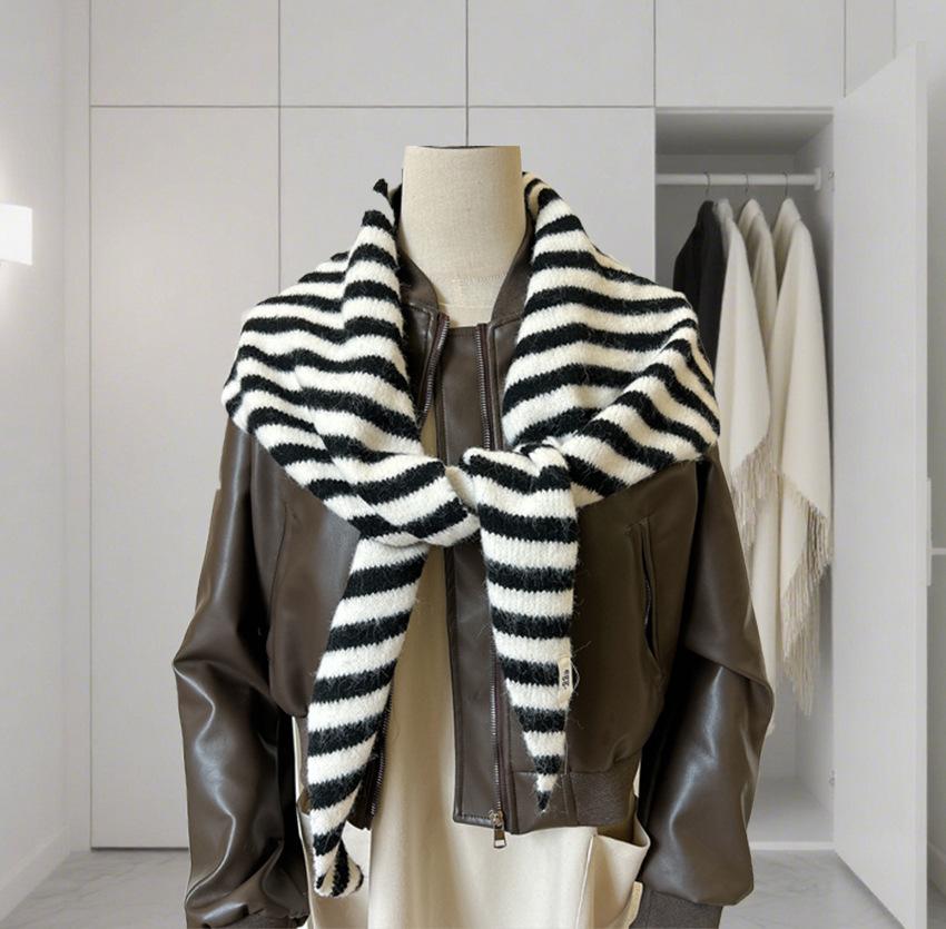 Slack Increased Triangle Scarf Containing Wool Striped Shawl, Autumn And Winter Ins Warm Knitted Scarf Women
