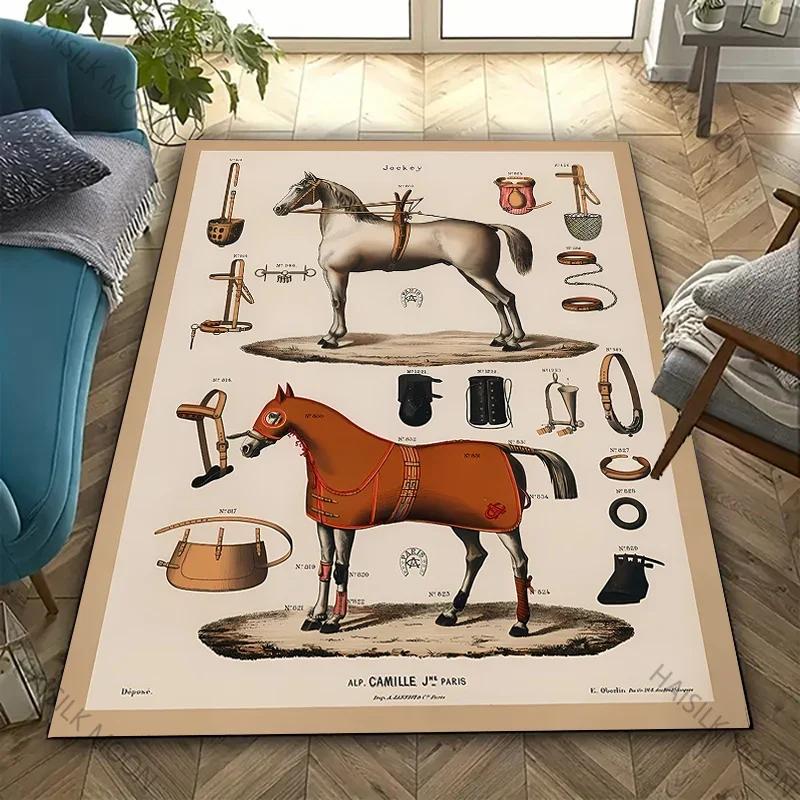 3D HD Vintage Horse Tack & Accessories Carpet for Living Room,Bedroom,Office Mat, Rug - Perfect Gift for Horse Equestrian Lovers