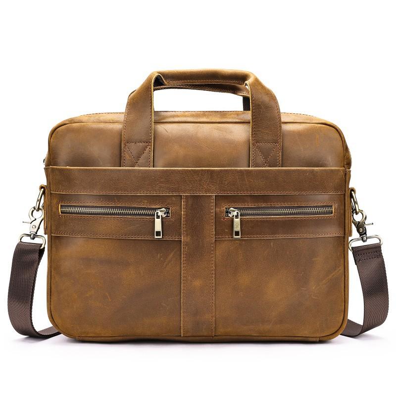 Crazy Horse Leather Briefcase Men With High-end Feel Top Layer Cowhide Business Bag 14 Inch Computer Genuine Handbag