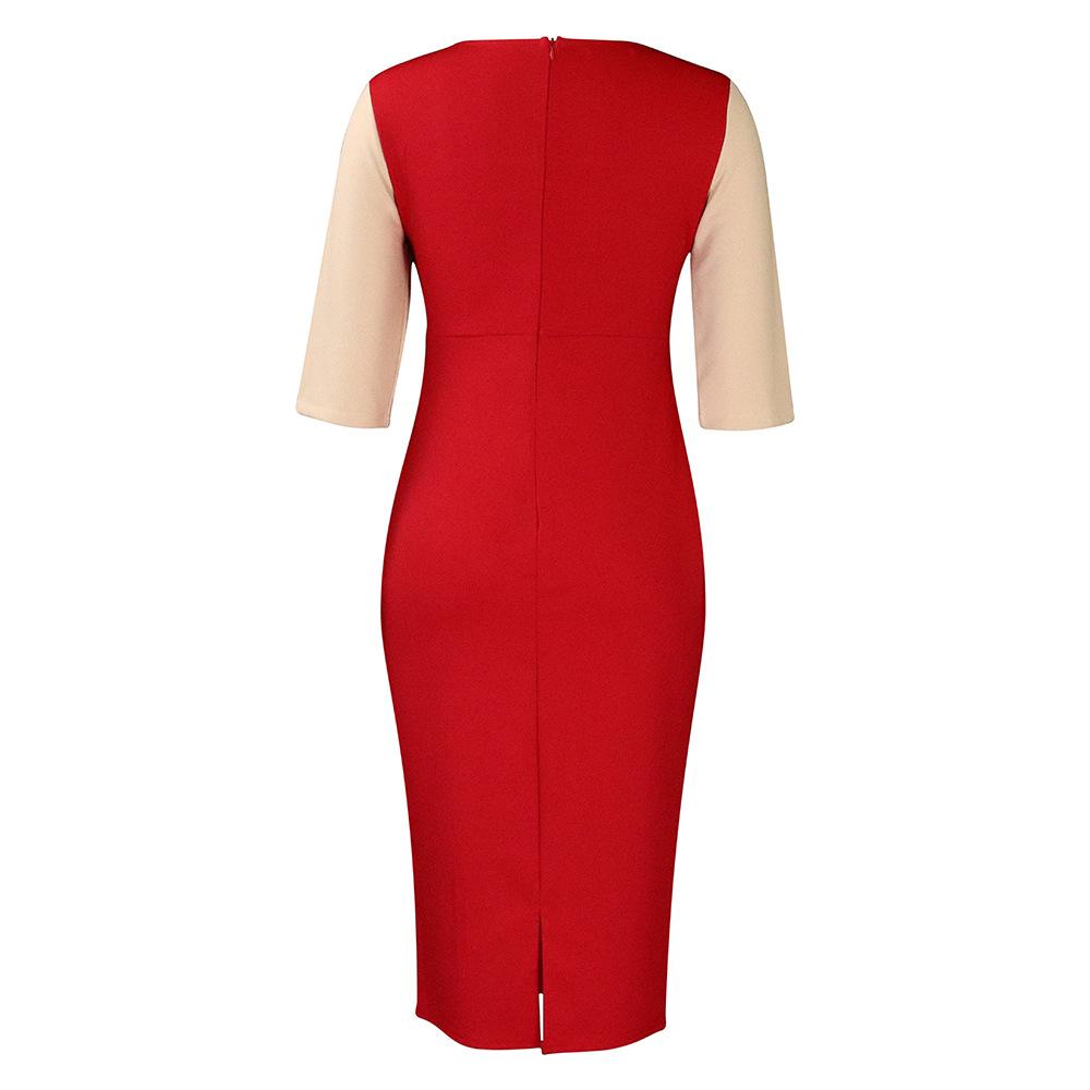 YYFS Women's Fashion Summer Spring Colour Block Print Short Sleeve O-Neck High Waist Casual Dresses