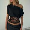 Damska Seksowna Koronkowa Wstawka Dopasowany Bez Rękawów Asymetryczny Dekolt Gładki T-shirt Top