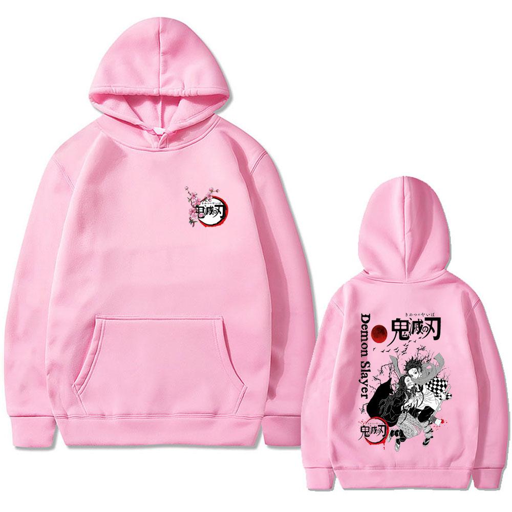 Anime Demon Slayer Cherry Blossom Graphic Hoodie Kamado Nezuko Kamado Tanjirou Pullover Men Women Casual Fleece Hoodies