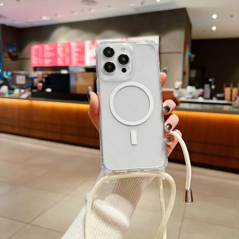 Crossbody Necklace Strap Lanyard Cord Soft Silicone Case For iPhone 16 15 14 13 12 11 Pro Max 15 Plus X XR XS Max Four Hang Hole Shoulder Strap Cover