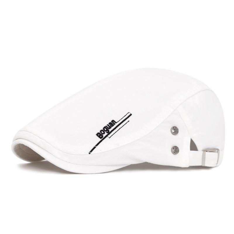 Spring Summer Peaked Cap Men's Letter Embroidered Forward Cap Cotton British Beret Newsboy Cap