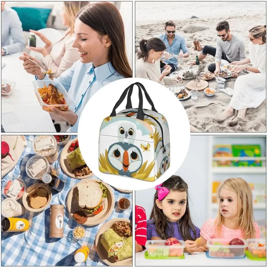 Puffin Rock En Nieuwe Vrienden Geïsoleerde Lunchtas voor Vrouwen Kinderen Draagbare Voedseldozen Thermische Lunchbox Tote