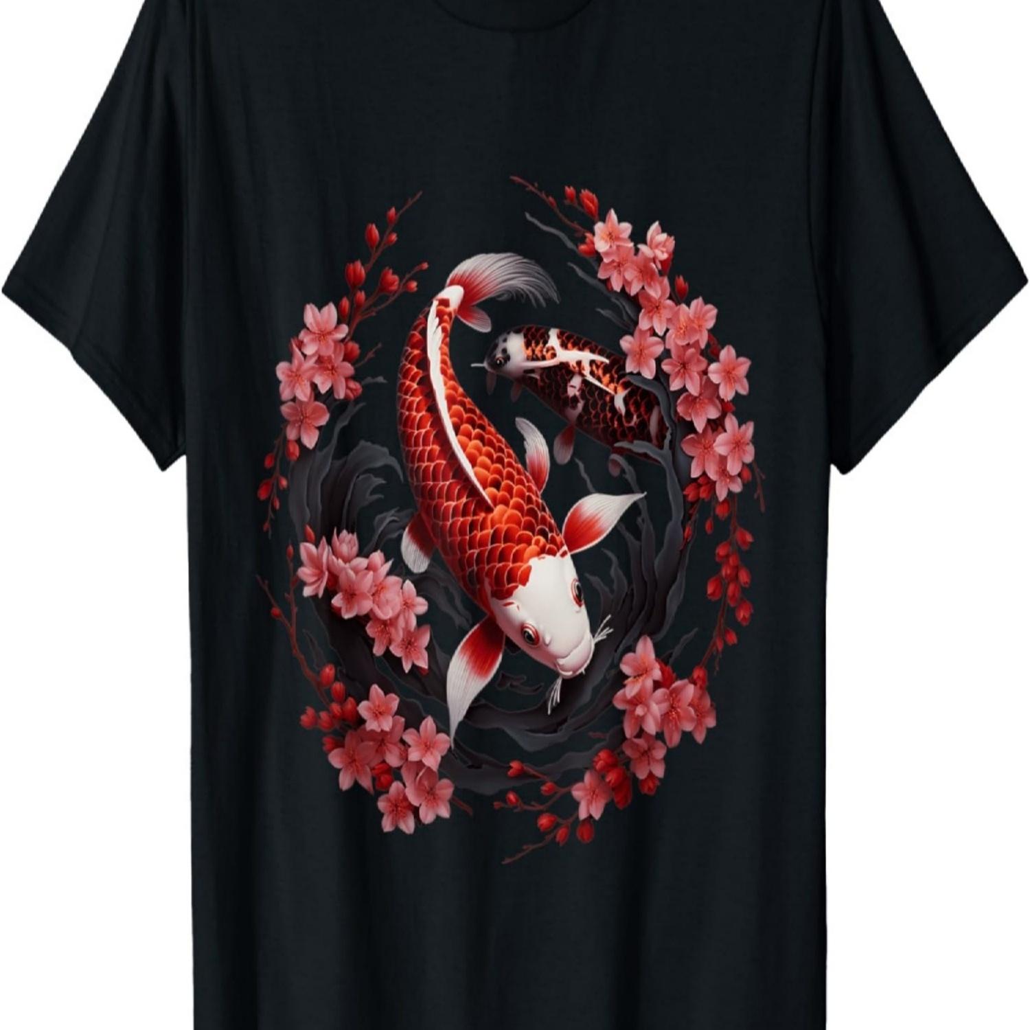 Koi Carp Ying Yang Nishikigoi Fish Cherry Blossom T-Shirt(125) S