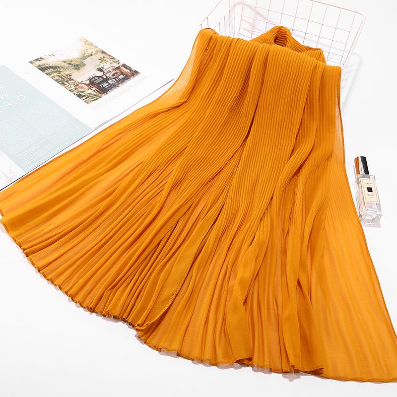 Big Size Pearl Chiffon Scarf Solid Color Pleated Stripe Headwear Scarves Women Muslim Hijab Head Wrap Plain Travel Shawls