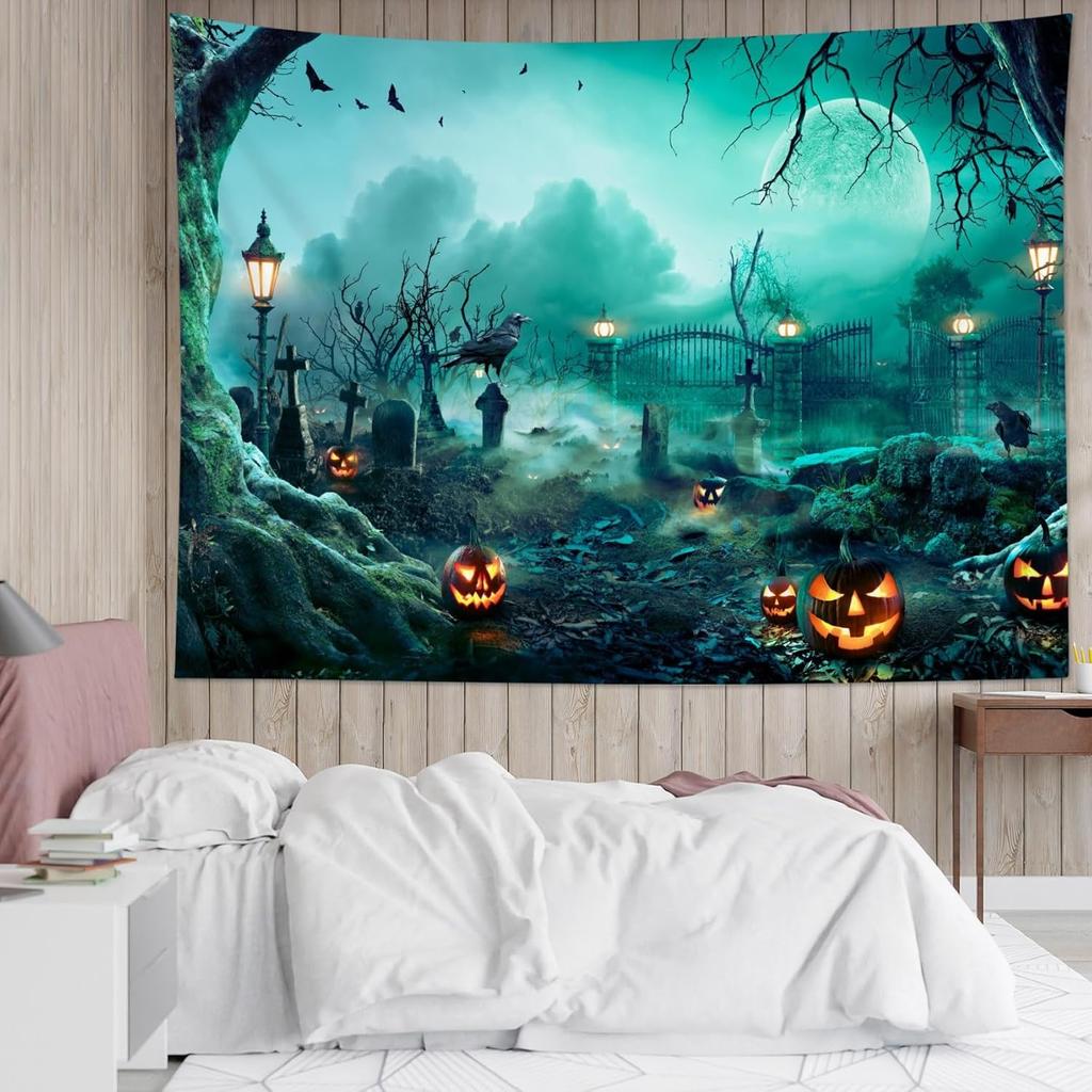 Halloween Hut Pumpkin Image Tapestry Halloween Decoration Party Background Wall Room Decoration Festival Home Decoration