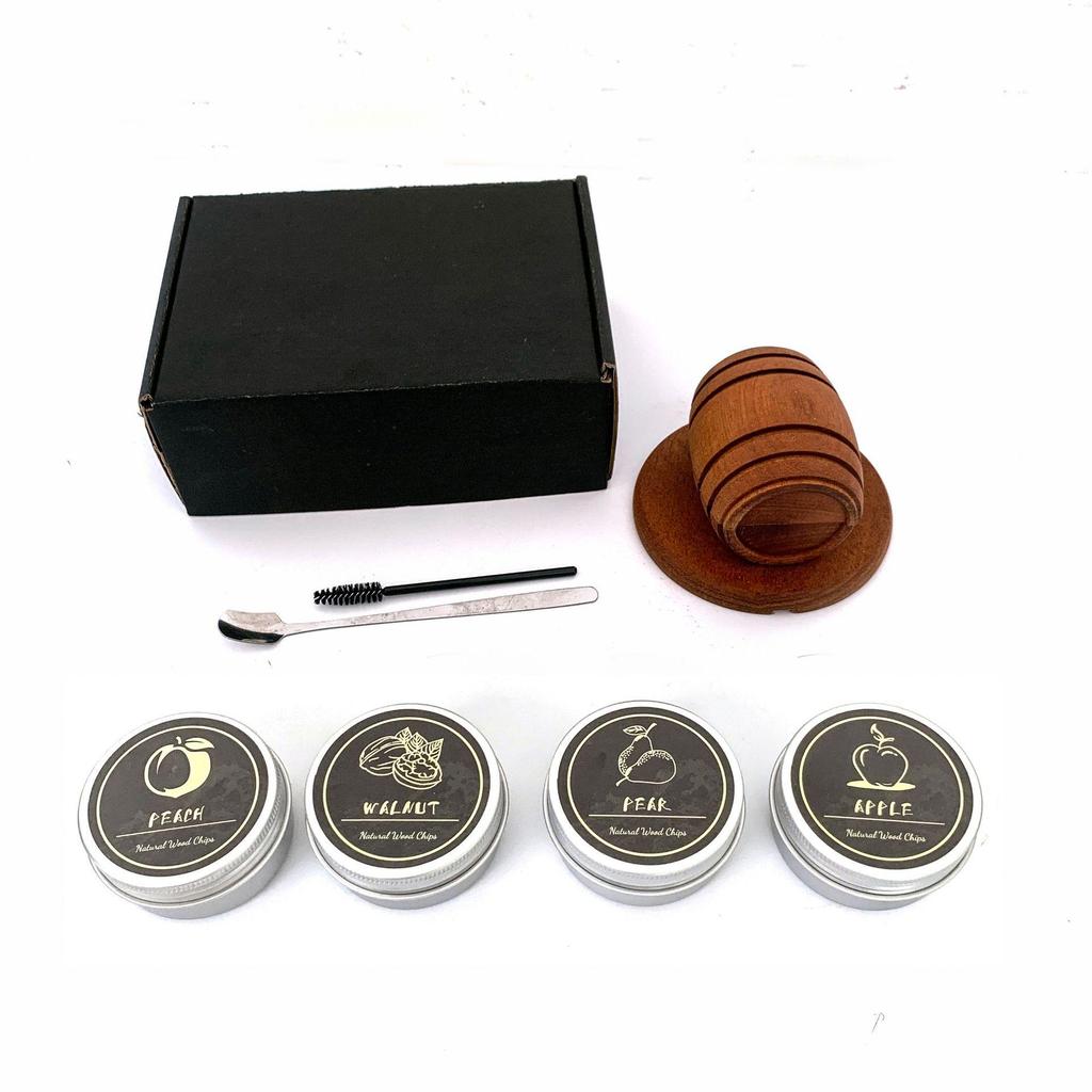 Wooden Whiskey & Wine Barrel Cocktail Smoker Set with Wood Chips
