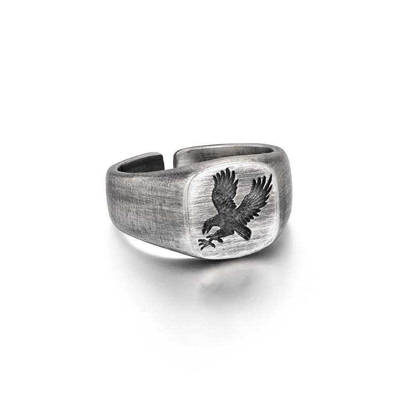 Buyee 925 Sterling Silver Male Ring Finger Elegant Eagle Gray Open Ring for Men Fashion Punk Fine Jewelry Circle Gift 8