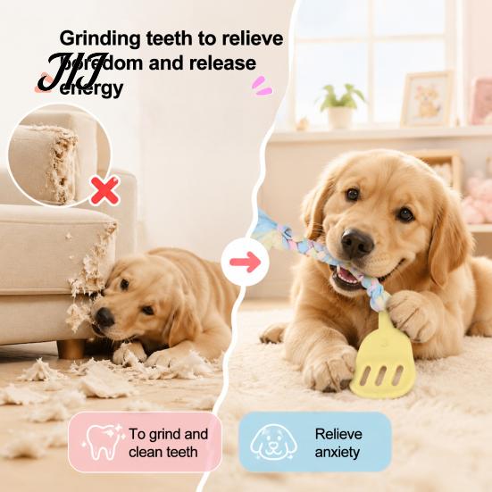 Teeth Cleaning Toys for Small Dogs Spatula Shaped Dog Chew Toy with Braided Fabric Rope, Interactive Puppy Teething Pet Molar Bite Toy, Medium Stress