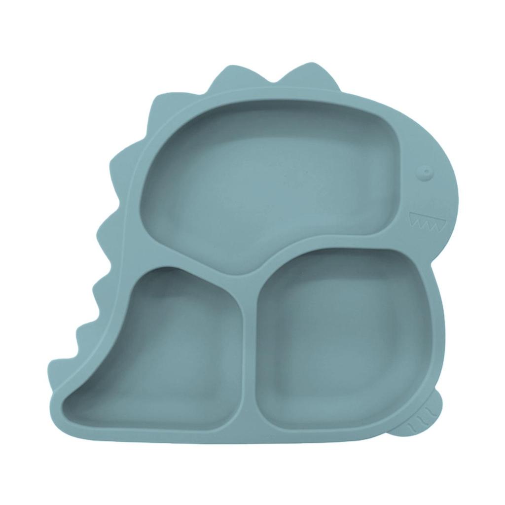 Dinosaur Silicone Anti-Spill Baby Dinner Plate Set with Suction and Compartments