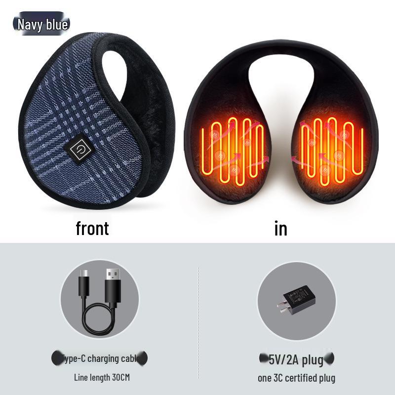 

Плюшевые наушники с подогревом от инфракрасного излучения из углеродного волокна - Унисекс Накладки на уши темно-синий