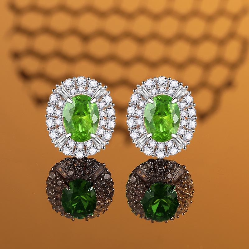 2024 Rose Red & Blue-Green Diamond Women's Sterling Silver Stud Earrings - Exquisite, Versatile & Unique Design