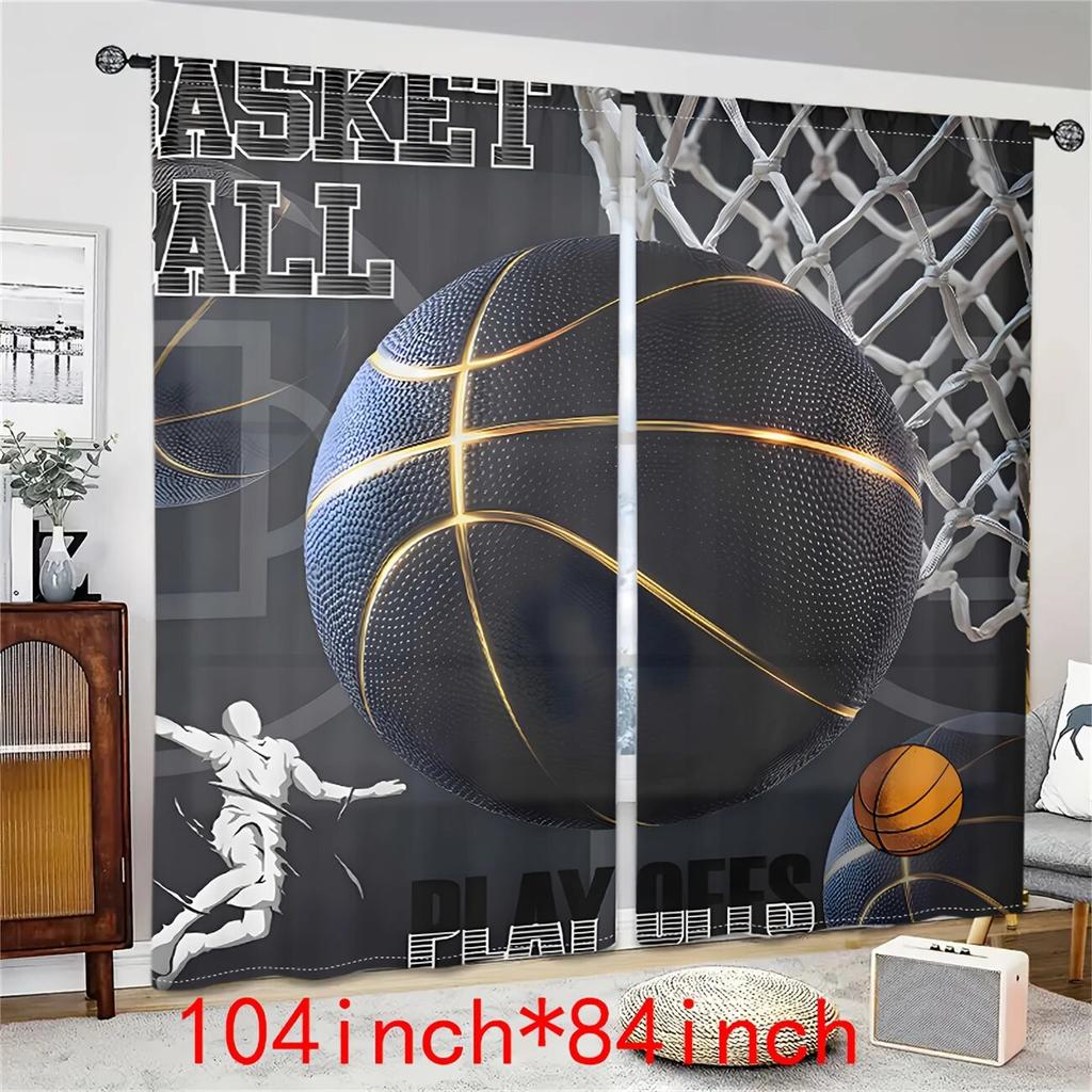 2 Stück Basketball moderne Kunst bedruckte Vorhänge, Stangentasche Raumdekoration, Heimdekoration