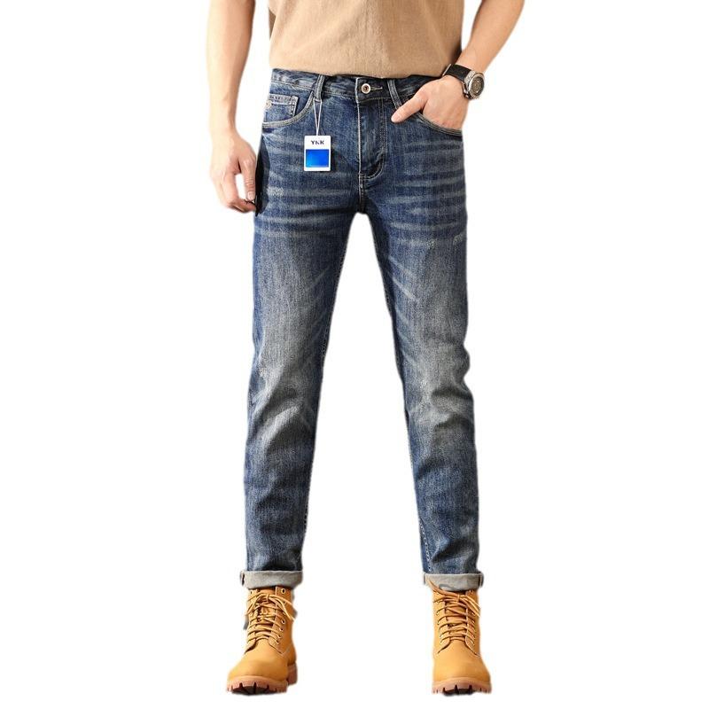 Spring And Autumn Zipper Heavy Duty Water Washed Nostalgic Retro Jeans Men'S Korean Version Slim Fit Versatile Small Leg Pants