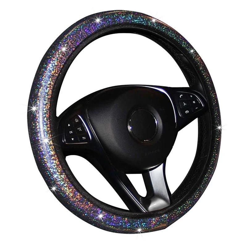 Car Universal 37/38cm Steering Wheel Cover Elastic Handle Cover Colorful Bronzing Diamond BlingBling Steering Wheel Accessories