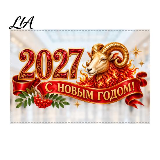 Reusable Static Decals 2027 Window Sticker, Russian Language Happy New Year Removable Vinyl Stickers Waterproof PVC Cling Decal for Home Decoration