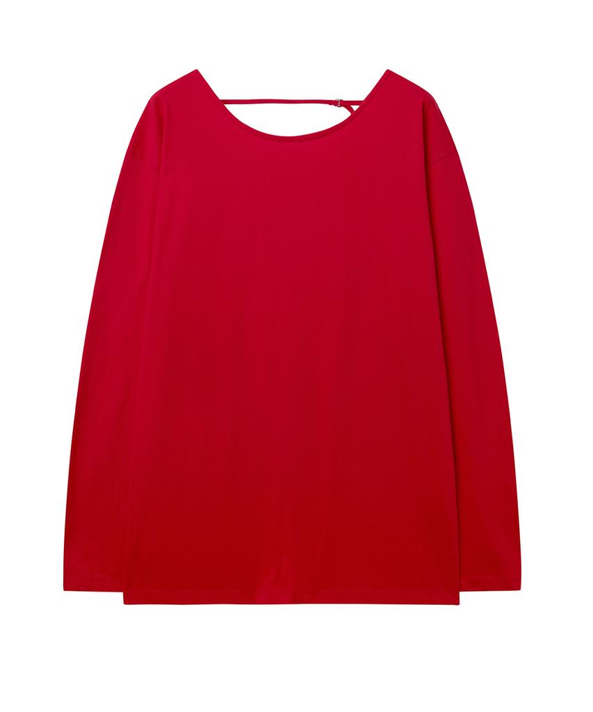 Lense Oversized Back Point Long Sleeve Tee Red