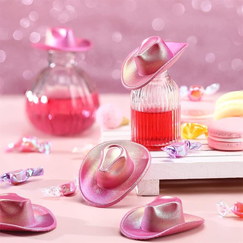 Glittering Miniature Cowboy Hat Bottle Toppers Perfect For Western Themed Parties and Celebration Embellishment