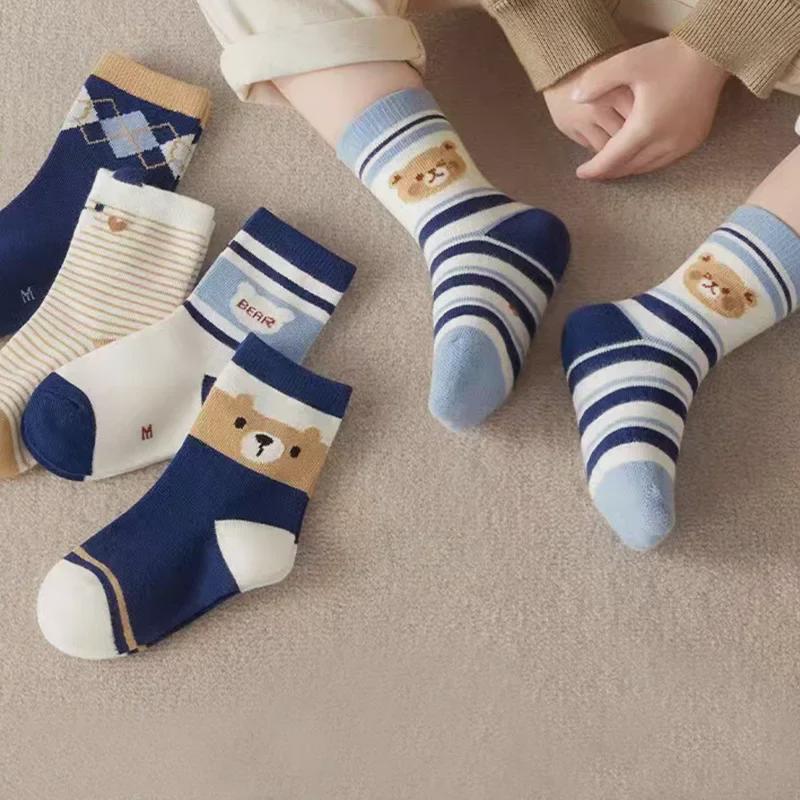 Children's Spring & Autumn Cotton Mesh Socks - Trendy Cartoon Mid-Tube Design for Boys, Infants, & Young Kids