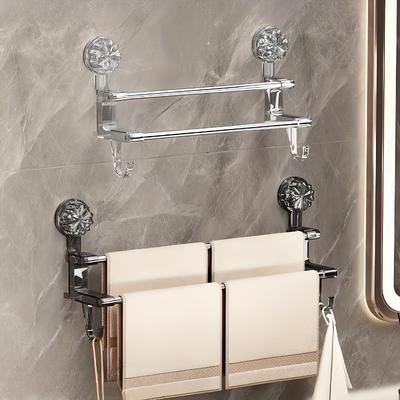 Dual-layer Suction Cup Towel Rack Non Punching Strong Bath Towel Holder Shower Door Towel Bar Rack Bath Towel Holder with Hook
