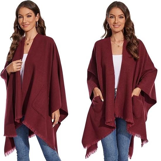 130*150cm Shawl Wraps for Women with Pockets, Elegant Cashmere Feeling Wraps, Open Front Pashmina with Tassel Scarf Blanket for Spring Fall Winter