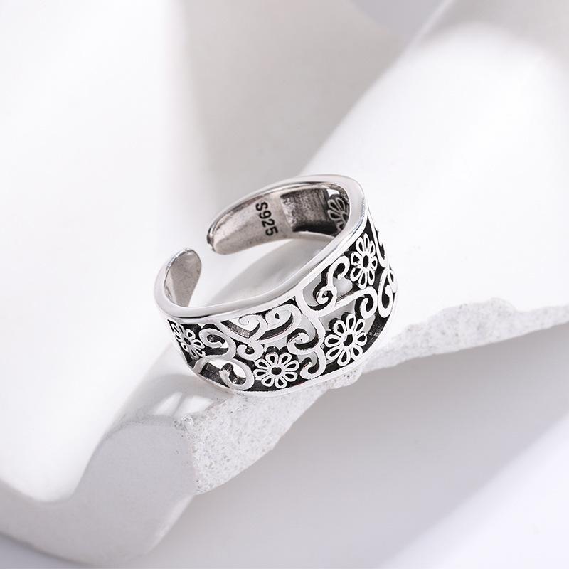 Buyee Copper Ring Finger Elegant Engrave Flower Open Ring For Woman Fashion Party Fine Jewelry Circle Gift
