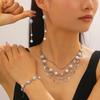 3Pcs/Set Women Jewelry Set Rhinestones Inlaid Imitation Pearls Charm Necklace Drop Earrings Bracelet Set Dating Commuting Jewelry Set
