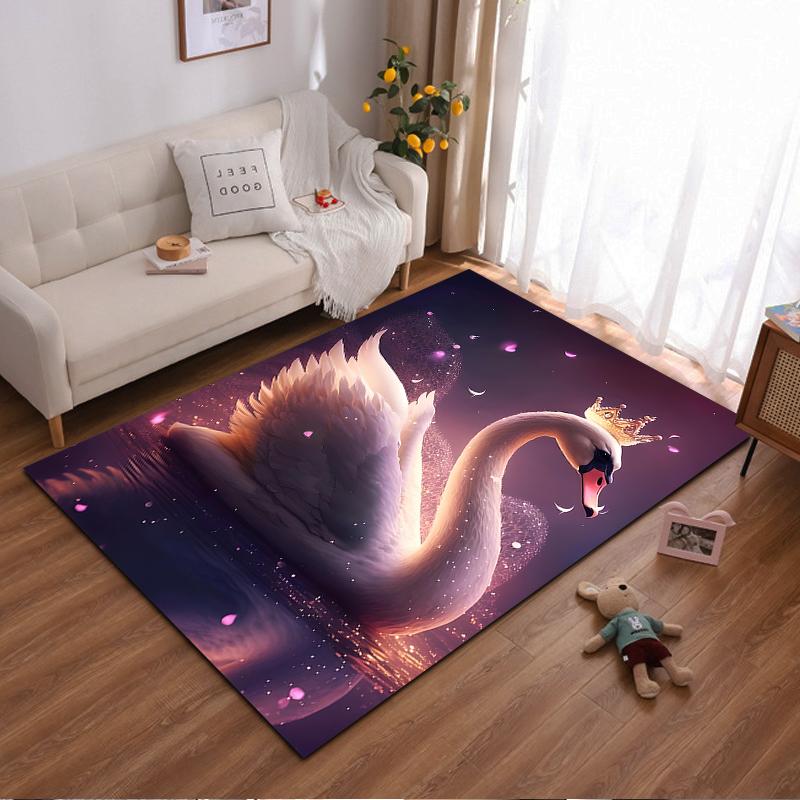 Elegant White Swan with Crown Fantasy Art Carpet for Living Room Decor Suitable for Use As an Anti-slip for Living Room Bedroom Sofas