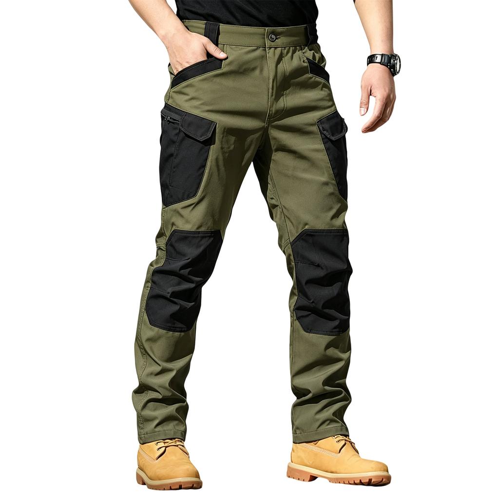 Men's Retro Color Block Multi-Pocket Cargo Pants (Belt Not Included)