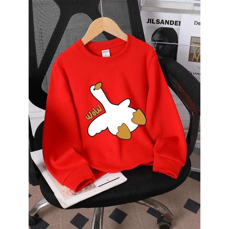 Kids Sweatshirt - White Duck with Brown Feet Round-Neck Sweatshirt, Machine Washable Spring/Fall Casual & Sportswear, Soft Comfortable Outerwear 110