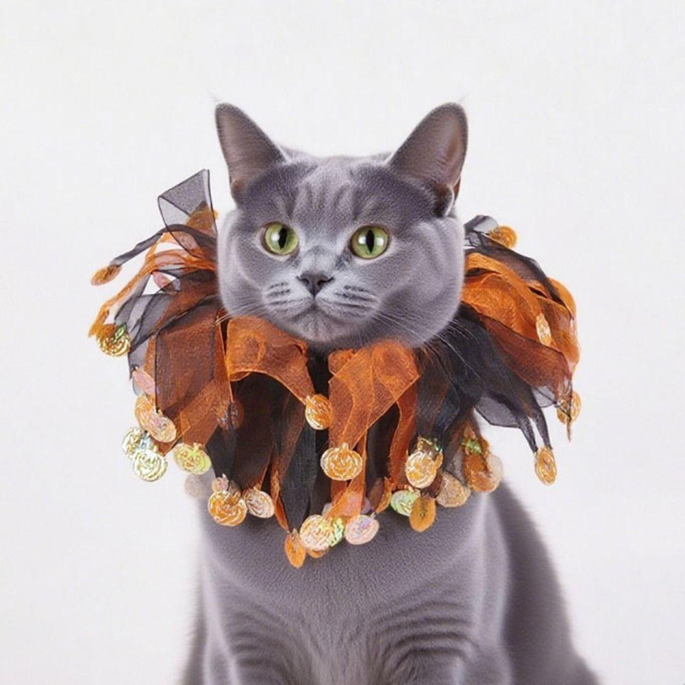 Fuuny Pumpkin Halloween Cat Costume Spider Cosplay Props Cat Collar Hat Set Adjustable Mesh Pet Halloween Supplies Small Dog