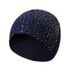 Rhinestone Decor Warm Winter Hat Stretchy Fit Winter Knitted Cap  Outdoor Streetwear