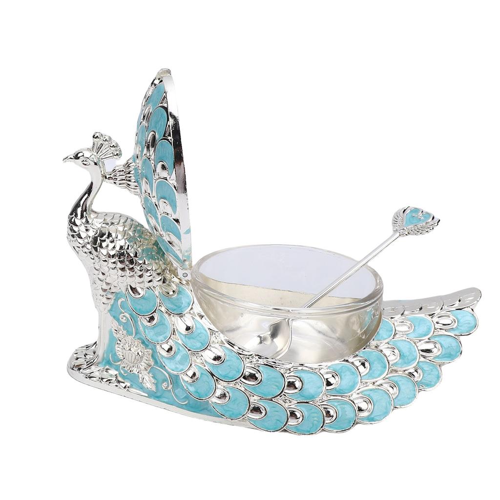 Peacock Sugar Jar Vintage Exquisite Embossed Metal Sugar Canister with Lid and Spoon for Home Hotel Coffee Shop