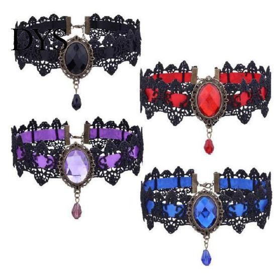 Damen Choker Gothic Vintage Geflochten Ästhetisch mit Strassstein Kleid Schlüsselbein Halskette Up Geschenk Damen Punk Spitze Nähte Trendiger Schmuck