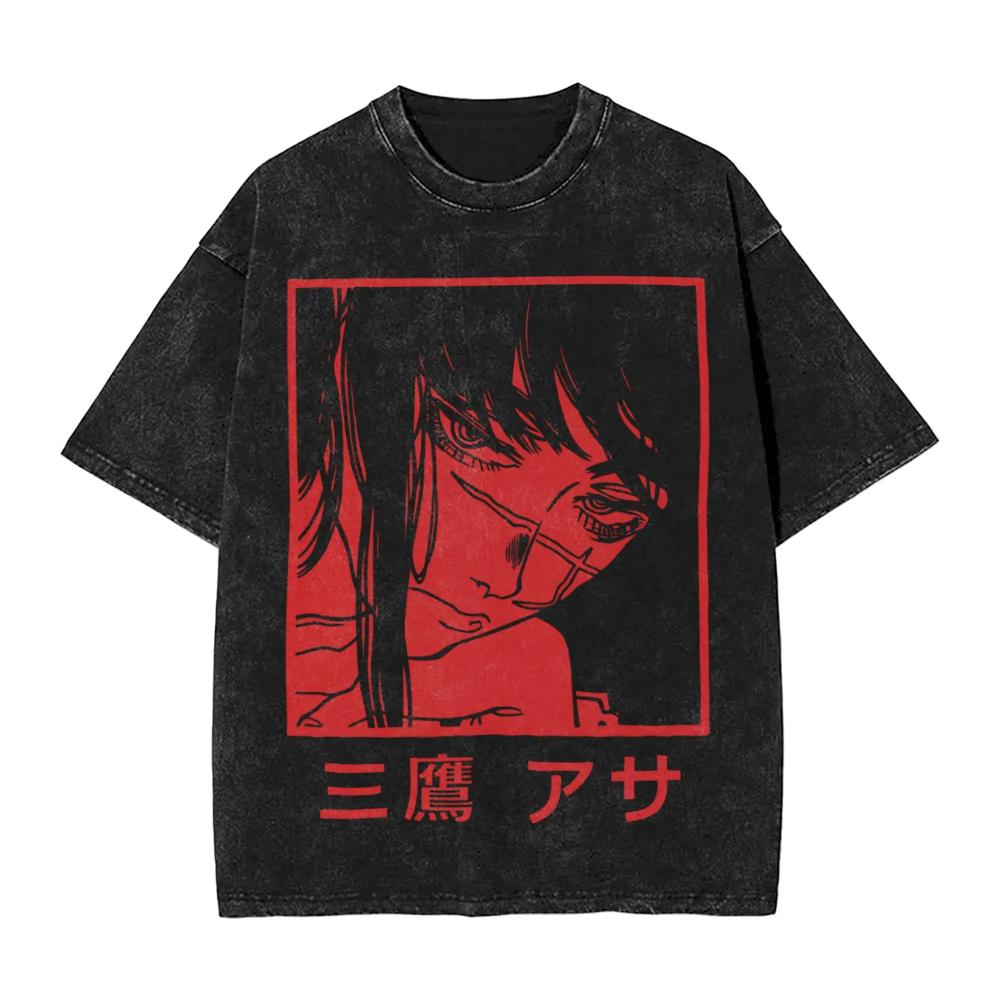 Anime Chainsaw Man Yoru T-Shirt Hip Hop Gothic Gewaschenes Oversized-T-Shirt Herren Damen Kleidung Kurzarm Baumwolle T-Shirts Oberteile